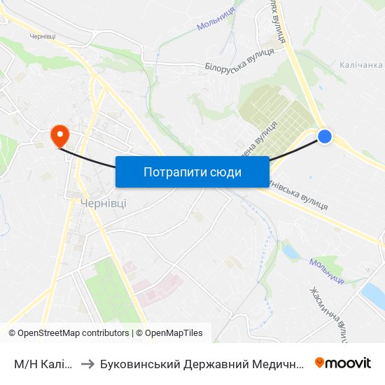 М/Н Калічанка to Буковинський Державний Медичний Університет map