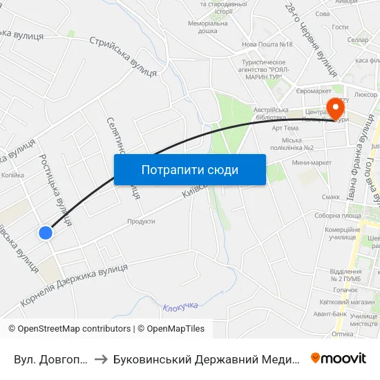 Вул. Довгопільська to Буковинський Державний Медичний Університет map