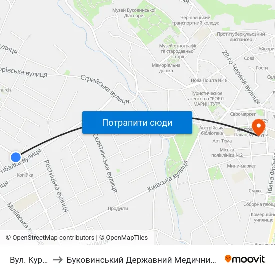 Вул. Курська to Буковинський Державний Медичний Університет map