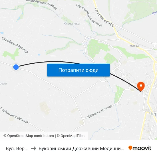 Вул. Вербова to Буковинський Державний Медичний Університет map