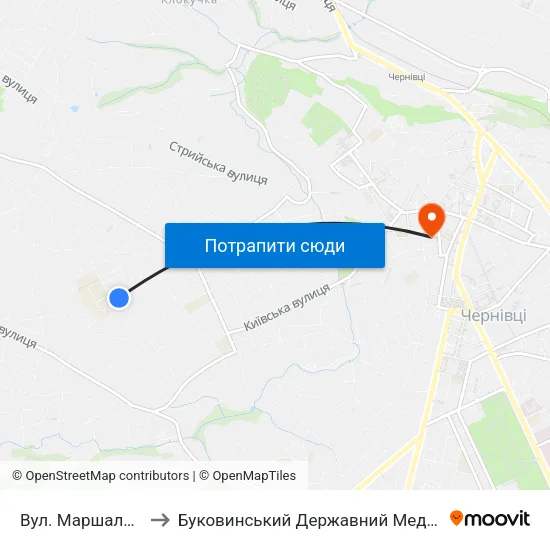 Вул. Маршала Рибалка to Буковинський Державний Медичний Університет map