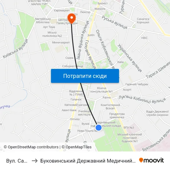 Вул. Садова to Буковинський Державний Медичний Університет map
