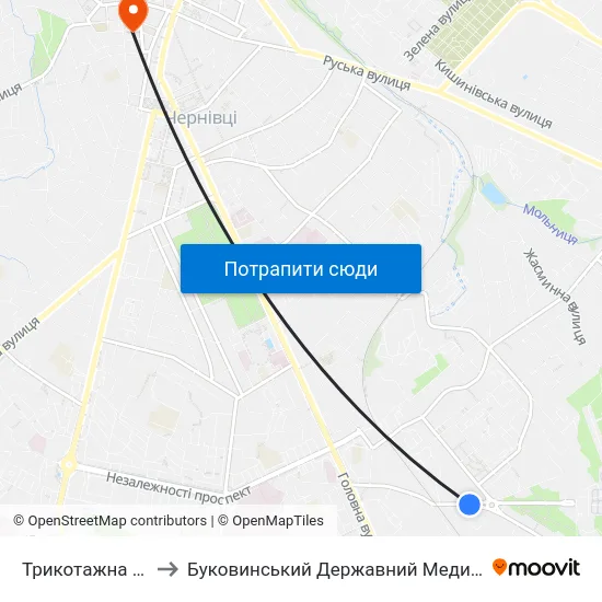 Трикотажна Фабрика to Буковинський Державний Медичний Університет map