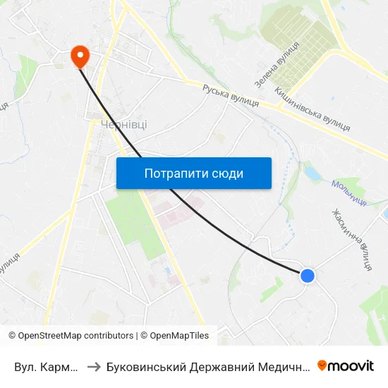 Вул. Кармелюка to Буковинський Державний Медичний Університет map