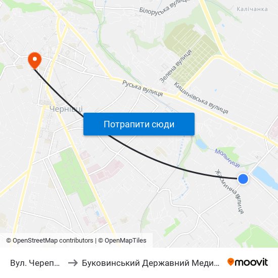 Вул. Череповецька to Буковинський Державний Медичний Університет map