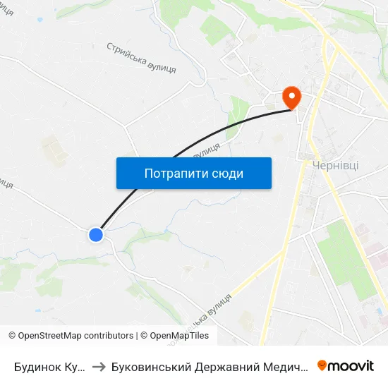 Будинок Культури to Буковинський Державний Медичний Університет map