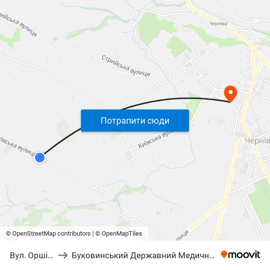 Вул. Оршівська to Буковинський Державний Медичний Університет map