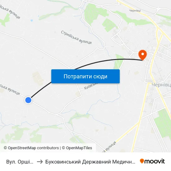Вул. Оршівська to Буковинський Державний Медичний Університет map