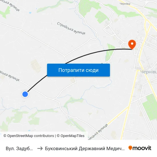 Вул. Задубрівська to Буковинський Державний Медичний Університет map