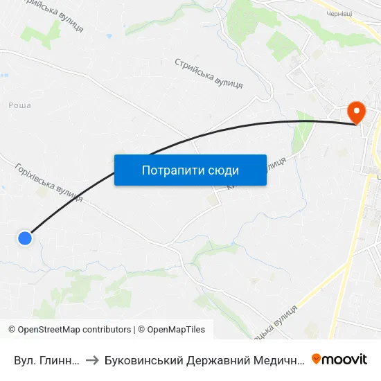Вул. Глинницька to Буковинський Державний Медичний Університет map