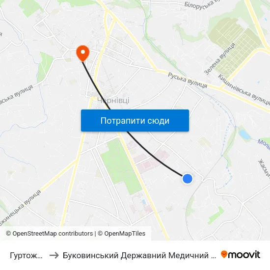 Гуртожиток to Буковинський Державний Медичний Університет map