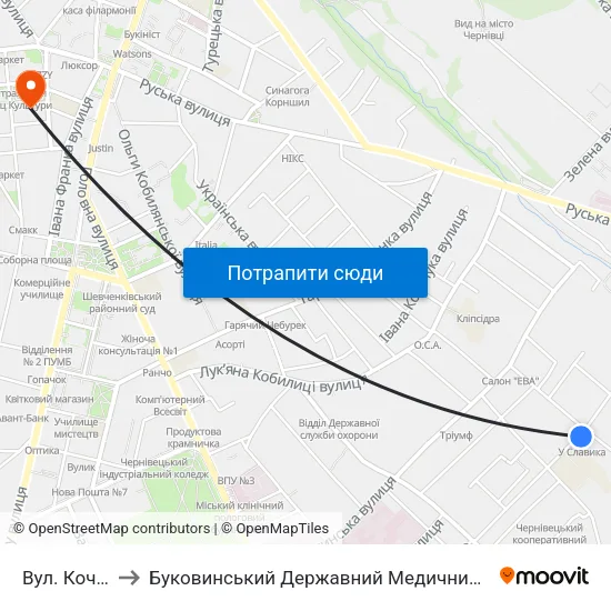 Вул. Кочубея to Буковинський Державний Медичний Університет map