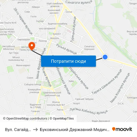 Вул. Сагайдачного to Буковинський Державний Медичний Університет map