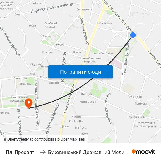 Пл. Пресвятої Марії to Буковинський Державний Медичний Університет map
