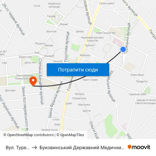 Вул. Турецька to Буковинський Державний Медичний Університет map