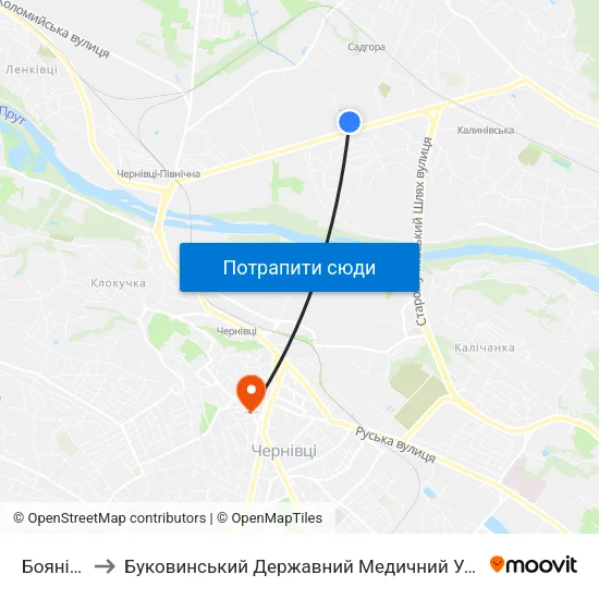 Боянівка to Буковинський Державний Медичний Університет map