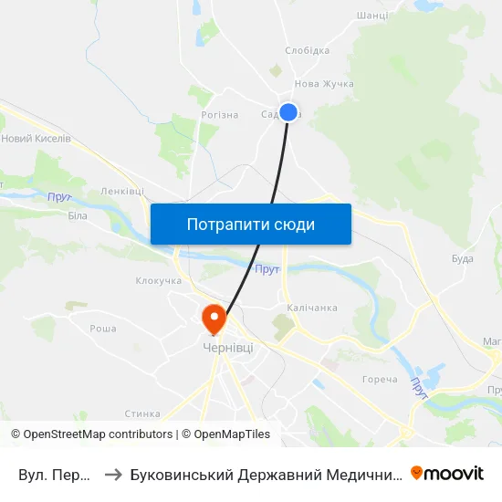 Вул. Перемоги to Буковинський Державний Медичний Університет map