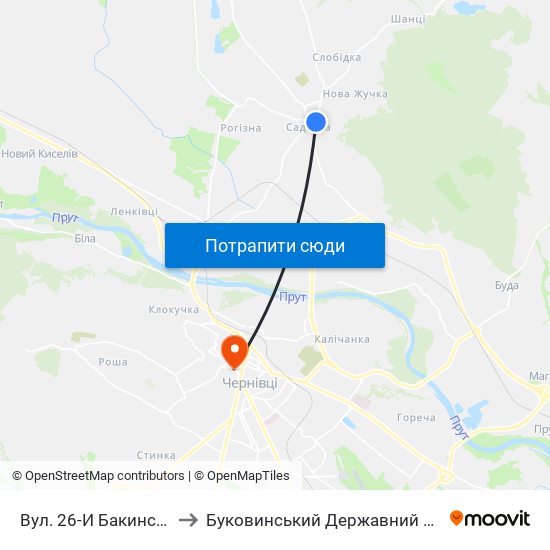 Вул. 26-И Бакинських Комісарів to Буковинський Державний Медичний Університет map