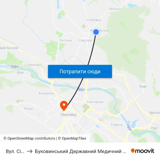 Вул. Сінна to Буковинський Державний Медичний Університет map