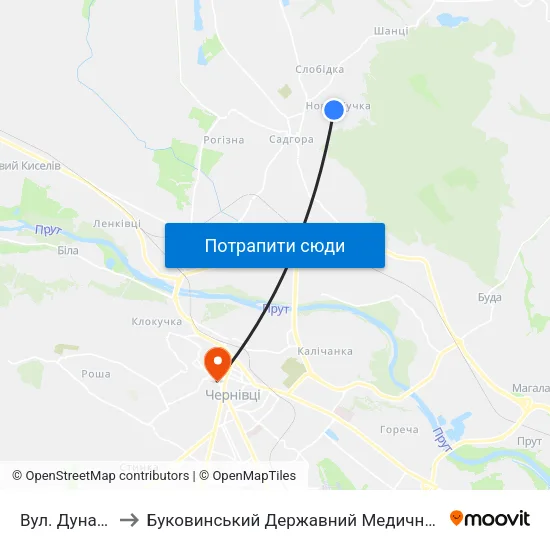 Вул. Дунайська to Буковинський Державний Медичний Університет map