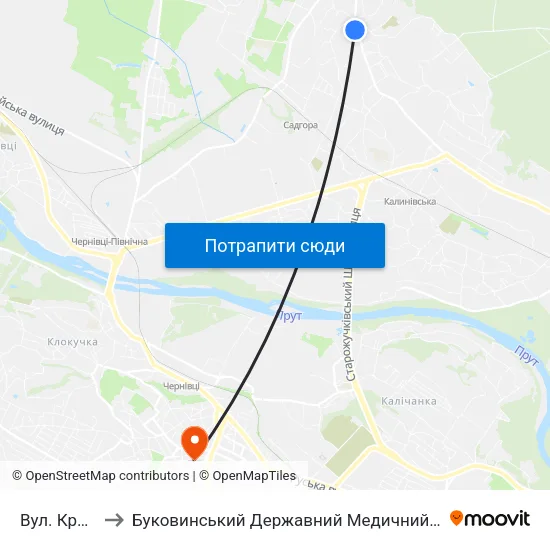 Вул. Красіна to Буковинський Державний Медичний Університет map