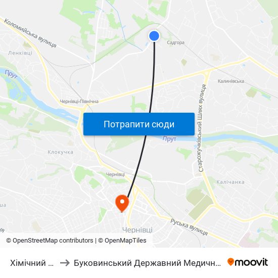 Хімічний Завод to Буковинський Державний Медичний Університет map