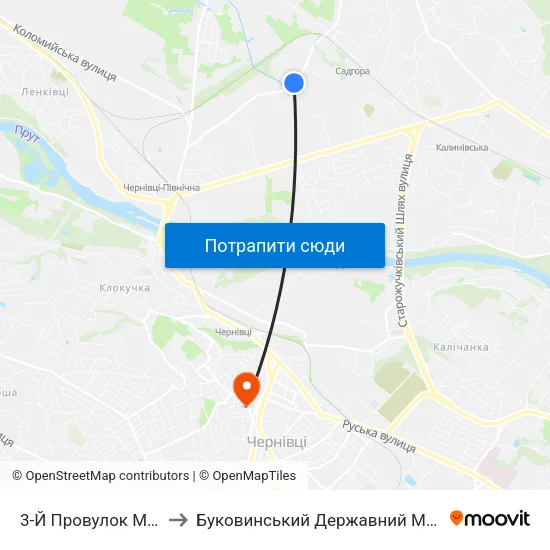 3-Й Провулок Моріса Тореза to Буковинський Державний Медичний Університет map