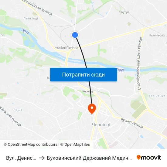 Вул. Денисівська to Буковинський Державний Медичний Університет map