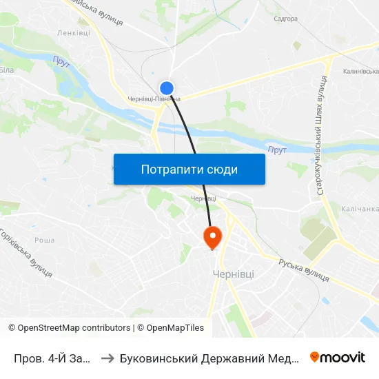 Пров. 4-Й Заводський to Буковинський Державний Медичний Університет map