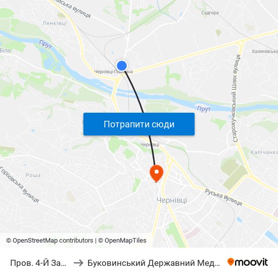 Пров. 4-Й Заводський to Буковинський Державний Медичний Університет map