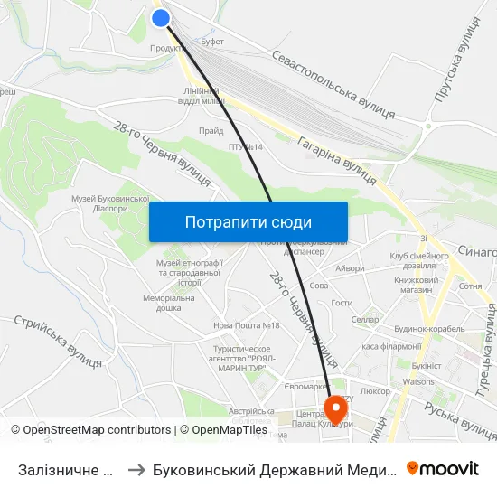 Залізничне Училище to Буковинський Державний Медичний Університет map