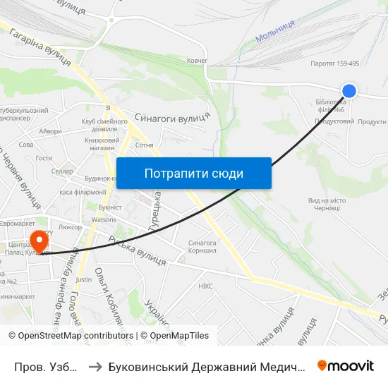 Пров. Узбецький to Буковинський Державний Медичний Університет map