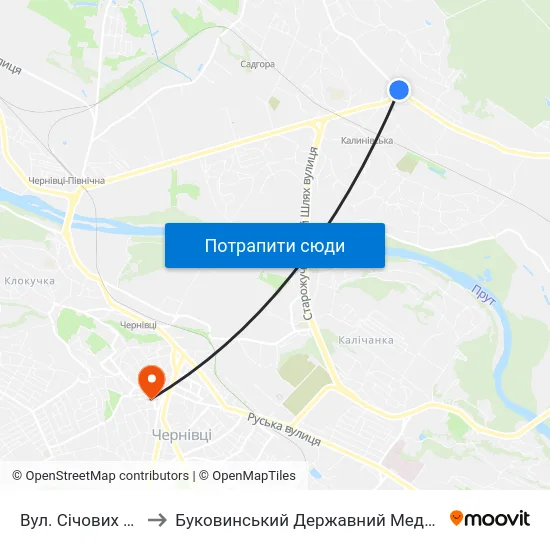 Вул. Січових Стрільців to Буковинський Державний Медичний Університет map