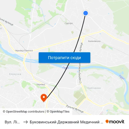 Вул. Лісова to Буковинський Державний Медичний Університет map