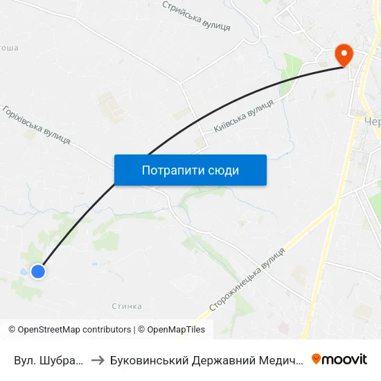 Вул. Шубранецька to Буковинський Державний Медичний Університет map