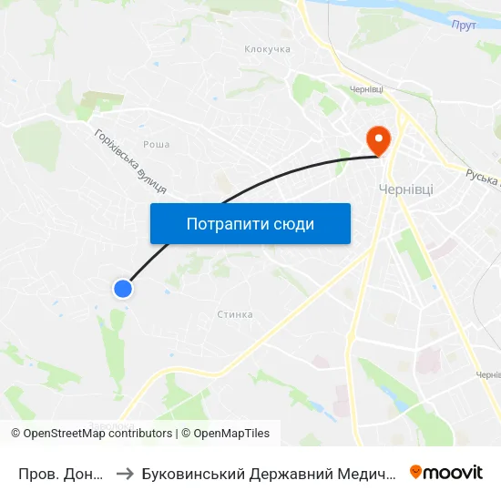 Пров. Донецький to Буковинський Державний Медичний Університет map