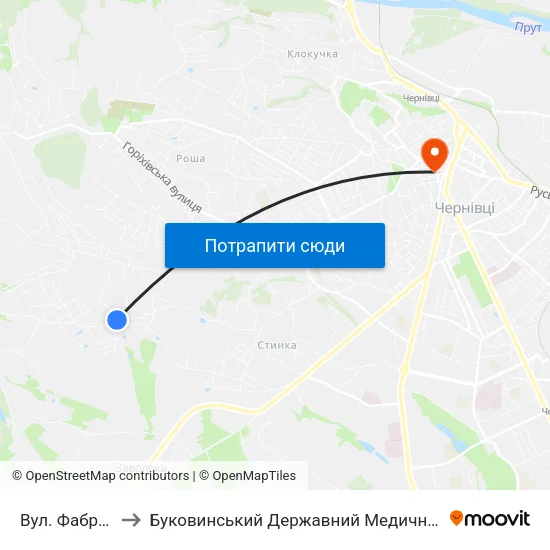 Вул. Фабриціуса to Буковинський Державний Медичний Університет map