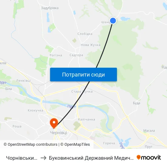 Чорнівський Млин to Буковинський Державний Медичний Університет map