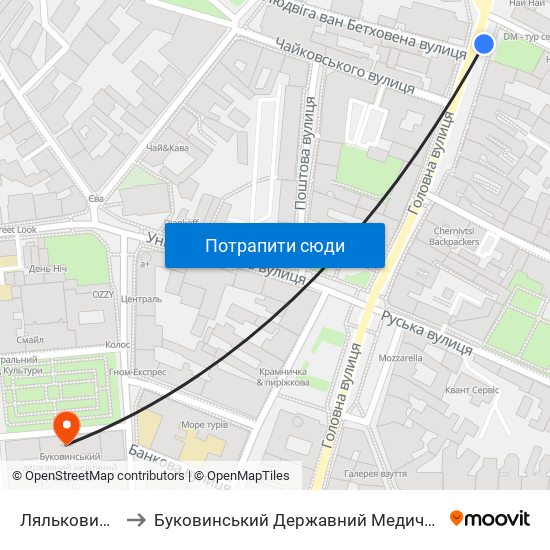 Ляльковий Театр to Буковинський Державний Медичний Університет map