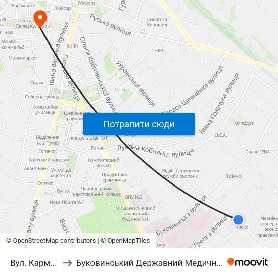 Вул. Кармелюка to Буковинський Державний Медичний Університет map