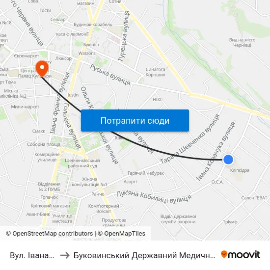 Вул. Івана Гонти to Буковинський Державний Медичний Університет map