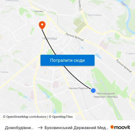 Домобудівний Комбінат to Буковинський Державний Медичний Університет map