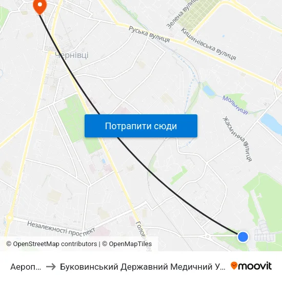 Аеропорт to Буковинський Державний Медичний Університет map