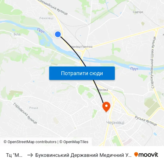 Тц "Metro" to Буковинський Державний Медичний Університет map