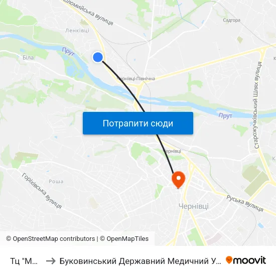 Тц "Metro" to Буковинський Державний Медичний Університет map