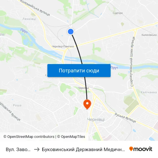 Вул. Заводська to Буковинський Державний Медичний Університет map