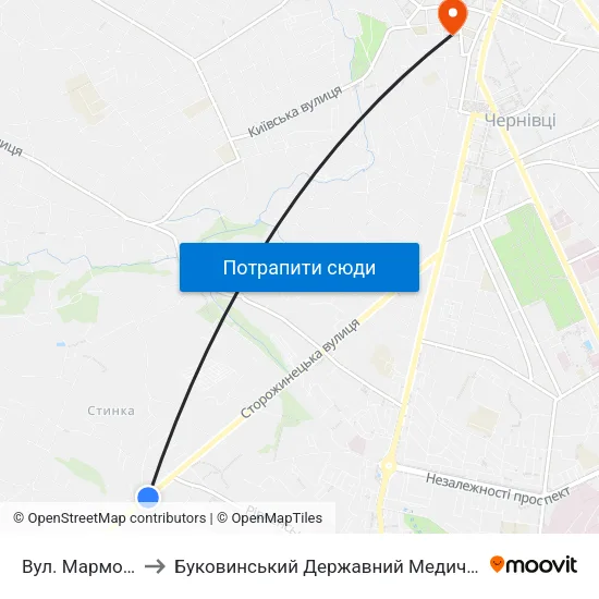 Вул. Марморозька to Буковинський Державний Медичний Університет map