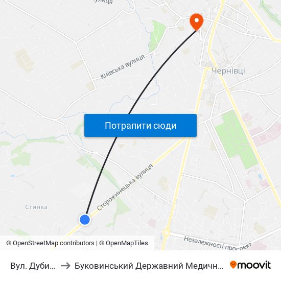 Вул. Дубинська to Буковинський Державний Медичний Університет map