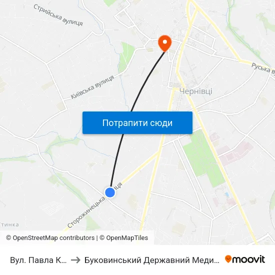 Вул. Павла Каспрука to Буковинський Державний Медичний Університет map