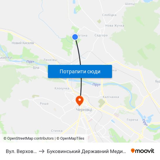 Вул. Верховинська to Буковинський Державний Медичний Університет map